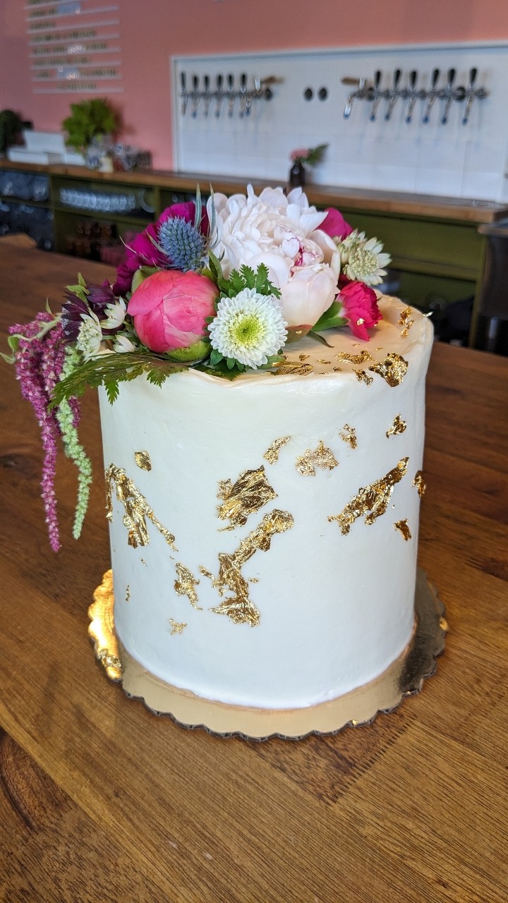 6 Inch Samoa Cake with Fresh Flowers and Gold Leaf (Donation to Palestine)