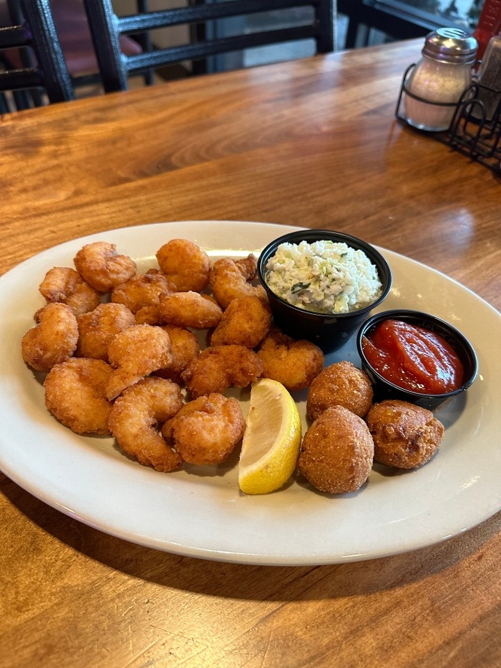 Honey Butter Shrimp with Hush Puppies & Slaw