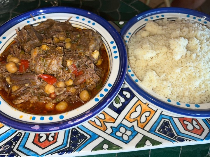 Traditional Moroccan beef stew with garbanzo