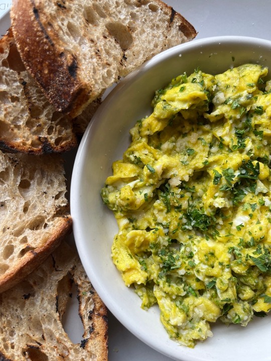 Pesto Scrambled Eggs and Toast