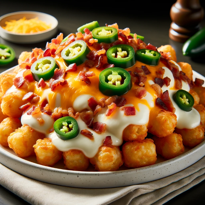 Loaded Tater Tots (30 - pc)-  Mozzarella, cheddar, bacon, & Jalapeños peppers