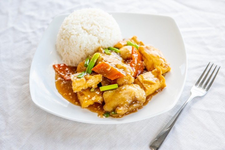 Fish Filet with Tofu over Rice 豆腐鱼片饭