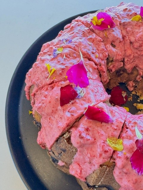 raspberry orange bundt cake + toasted almond