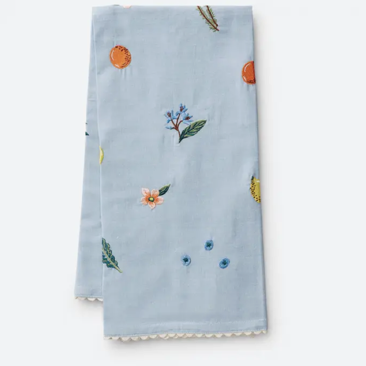 fruit stand embroidered tea towel
