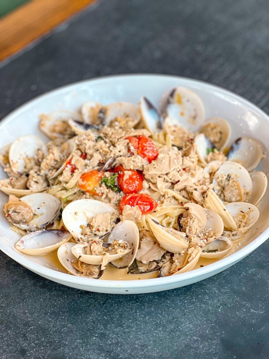 Steamed Clams over Linguini