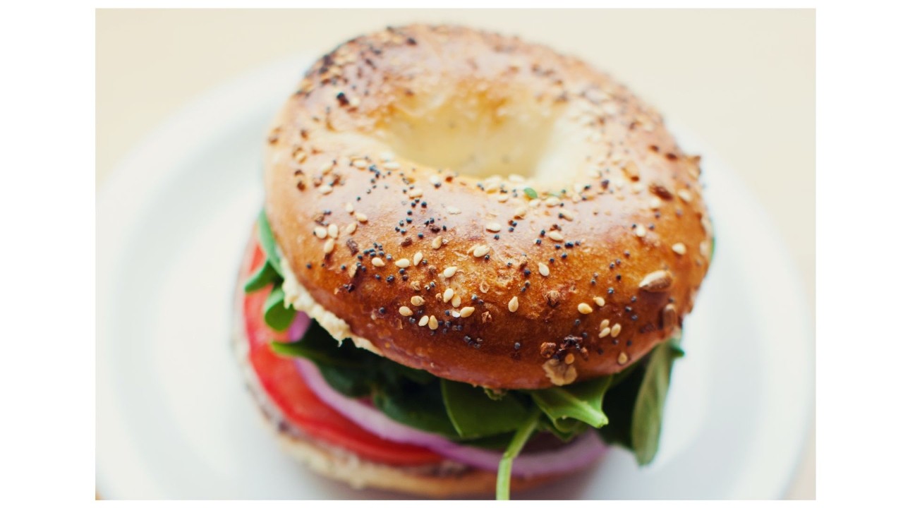 Bagel with Hummus, Tomato, Cucumber & Sprouts