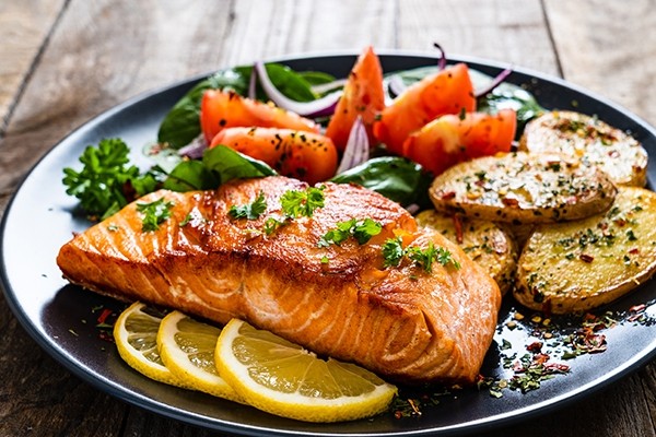 Healthy Baked Salmon Fish,  choice of two fish sides.