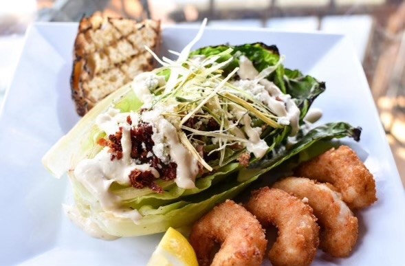 Grilled Romaine with Deep Fried Shrimp*