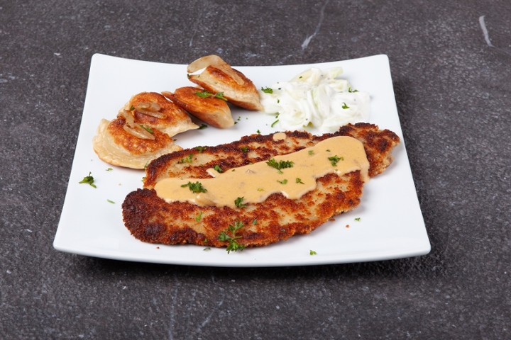 Schnitzel w/ 5 Pierogies