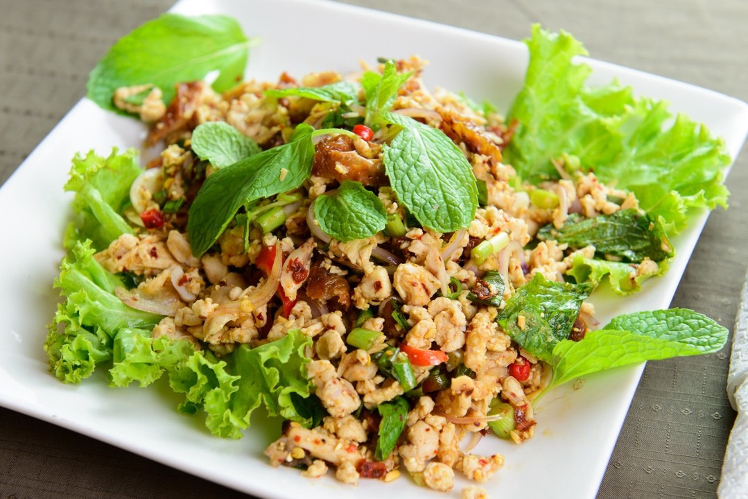 Larb Gai Thai Minced Chicken Salad with fresh herbs