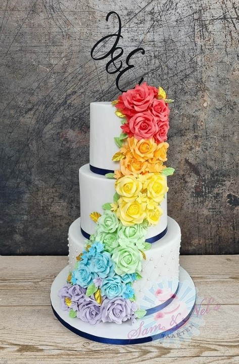 Rainbow Rose Wedding Cake