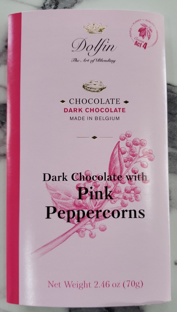 Dolfin Dark Chocolate with Pink Peppercorns Bar