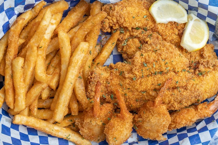 Two Piece Catfish & Shrimp Basket w/Fries