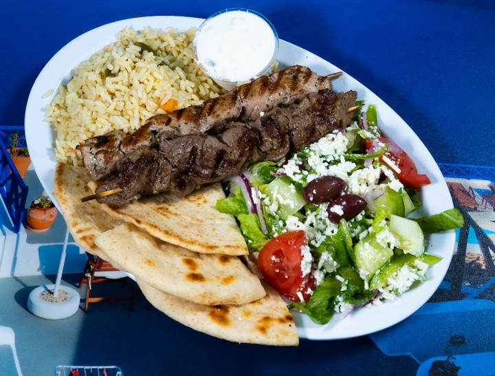 BEEF AND PORK SOUVLAKI PLATTER