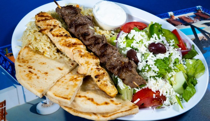 BEEF AND CHICKEN SOUVLAKI PLATTER