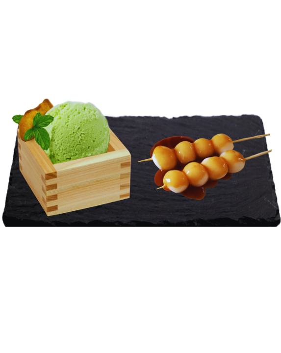Matcha Ice Cream with Mitarashi Dango