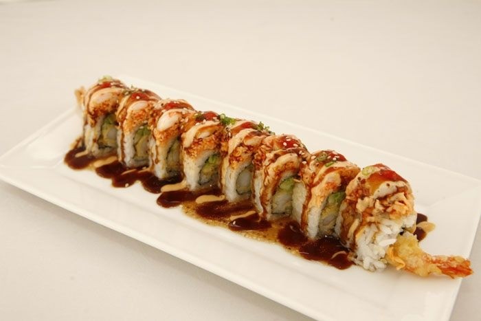 Joker Roll (crab stick on top, cream cheese, shrimp tempura inside)