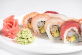 Rainbow Roll (tuna salmon shrimp avocado on top, shrimp tempura inside)