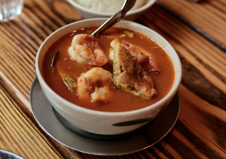 Thai Sour Curry Prawns with Acacia Leaves Omelette