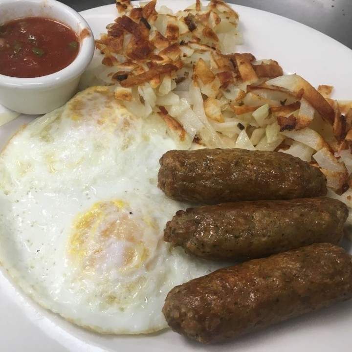 Two Egg Breakfast with Chicken Sausage Links
