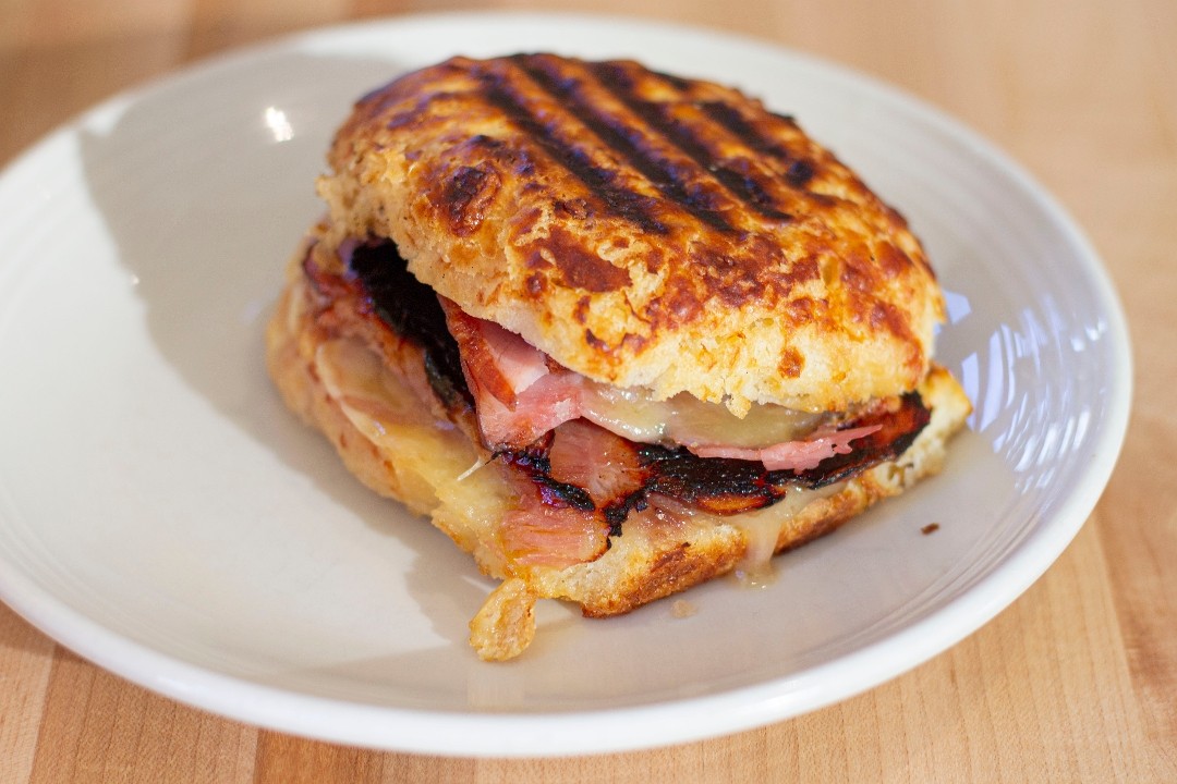 Grilled Ham and Cheddar Biscuit