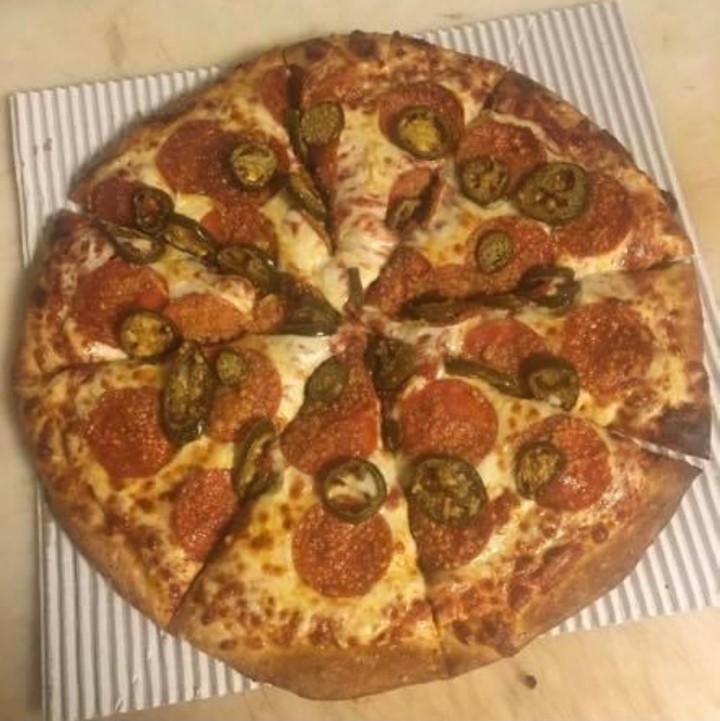 Myles' Spicy Pepperoni-Jalapeno-Parmesan Cheese Pizza