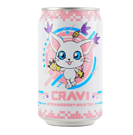 Cravi Digimon Strawberry Milk Tea 10.7 oz