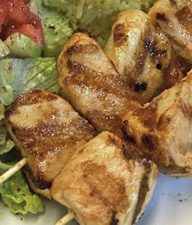 Chicken Kabob for 4; includes Choice of Salad, Choice of Side, and Dinner Rolls