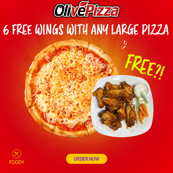 (#1) 6 Free Wings with Any Large Pizza SPECIAL