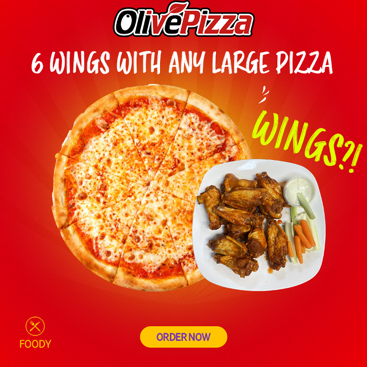 (#1) Get 6 Wings for $1.99 Any Large Pizza SPECIAL