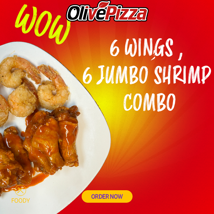 (#0) 6 Bone-in Wings , 6 Jumbo Shrimp Combo