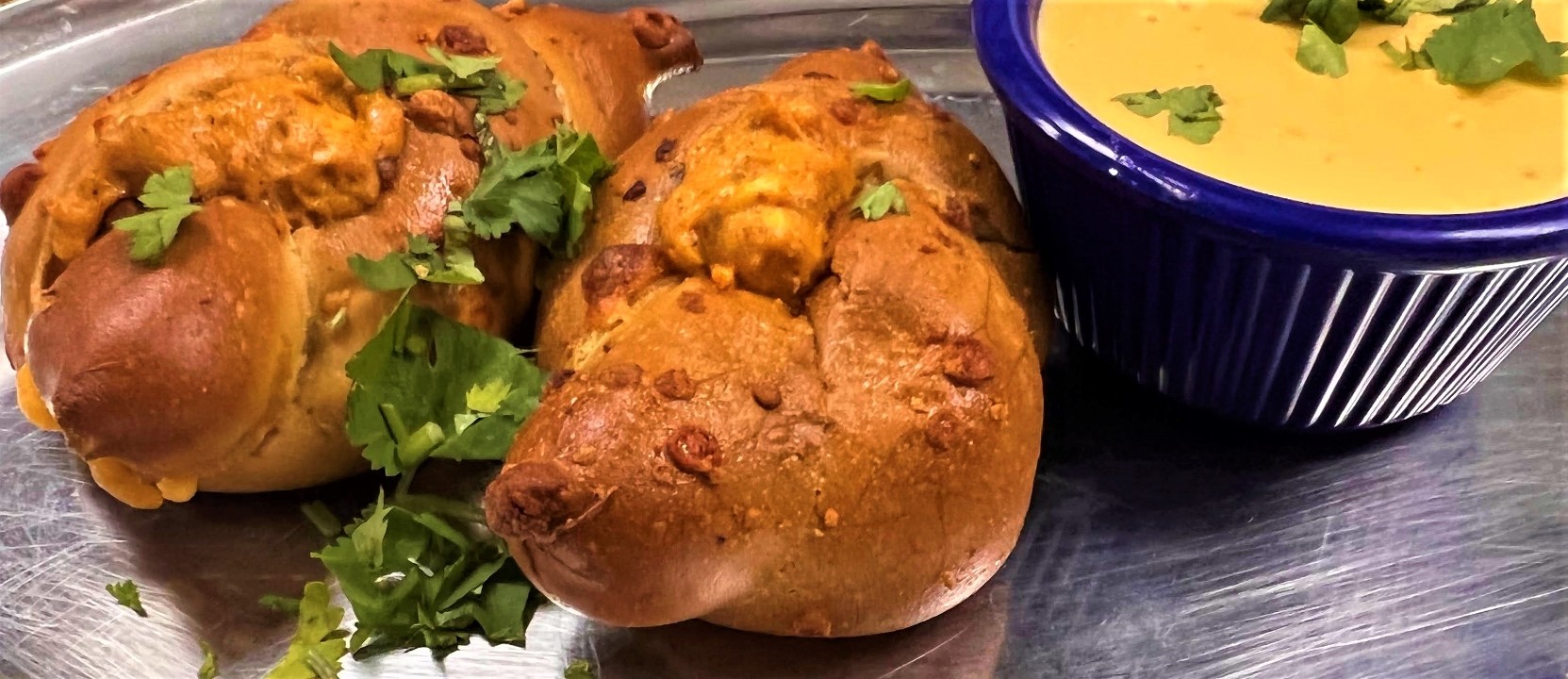 Cheesy chorizo pretzel bites