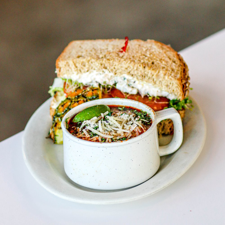 1/2 Marinated Tofu Sandwich & Cup of Soup (Online To Go)