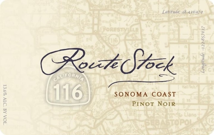 Pinot Noir, "Route 116", RouteStock Cellars, Sonoma Coast, CA, 2020