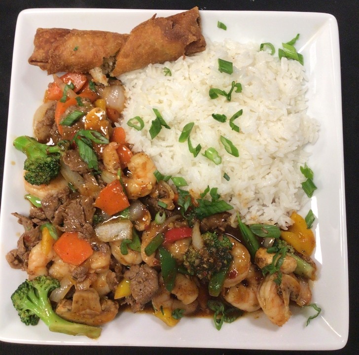 Spicy Garlic Stir Fry Shrimp Over Jasmine Rice