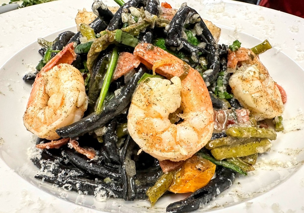 Squid Ink Bucatini with Shrimp