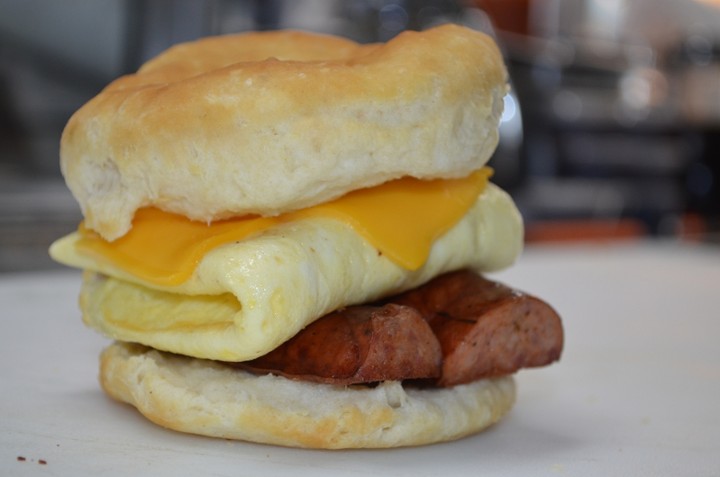 Smoked Link Egg Cheese Biscuit