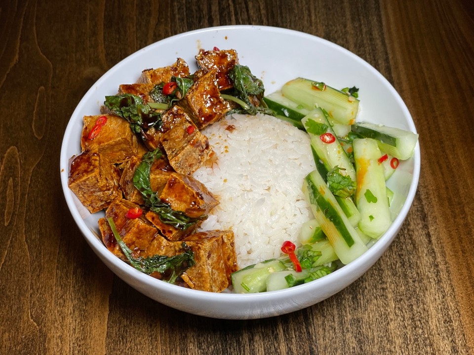 Three-Cup Tofu over Rice (Vegan Friendly)