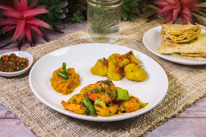 Joy's Roti Joy's Roti Delight - Dhalpourie with Curry Shrimp