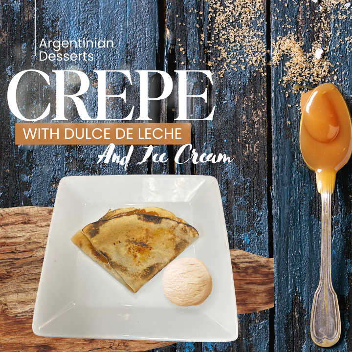 Crepe with dulce de leche and ice cream