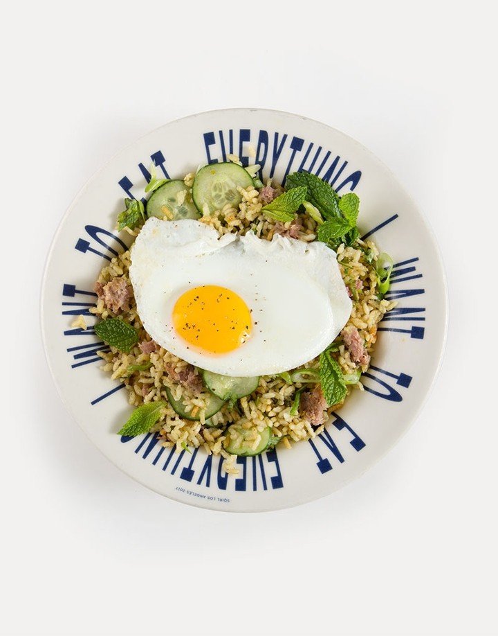 Crispy Rice Salad w/ "The Works" (Egg + Sausage)