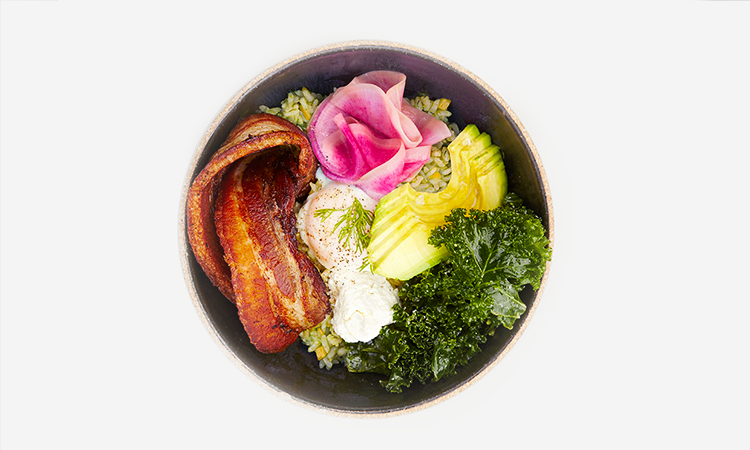 Loaded Sorrel Pesto Rice Bowl (Bacon + Kale + Avo)