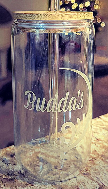 Glass Budda's Cup and Straw