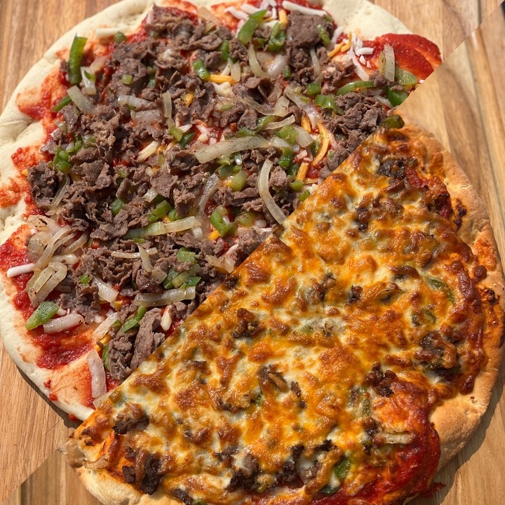 12" Philly Cheese Steak Pizza with Liter Pop (D)