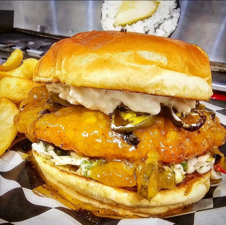 TWIISTED Burgers & Sushi Hot Honey Chicken Sandwich