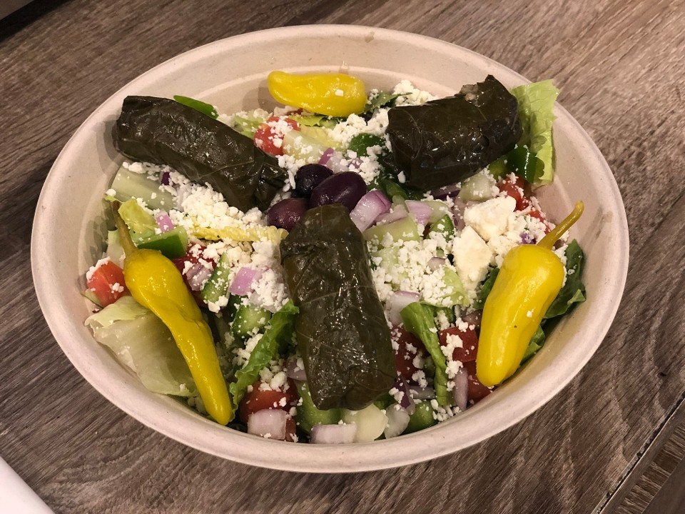 Greek Salad + Stuffed Grape Leaves