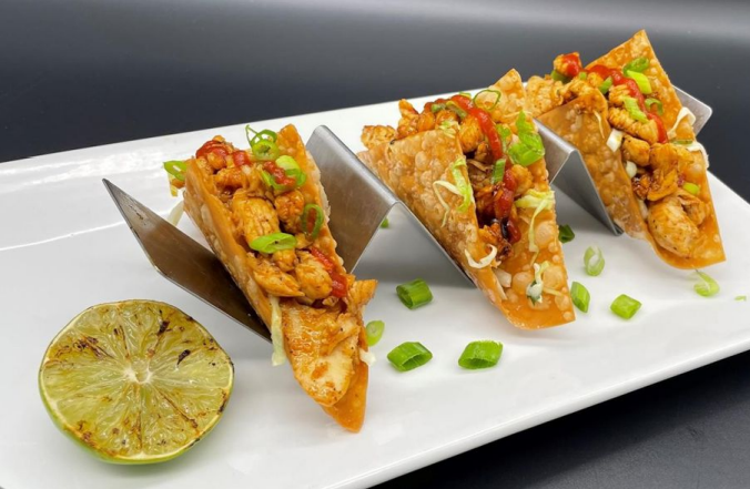 Orange Chicken Wonton Tacos