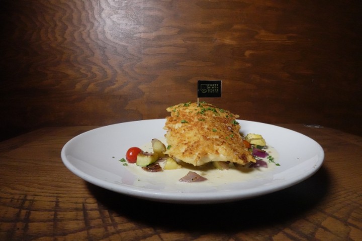 Parmesan and Asiago Crusted Halibut