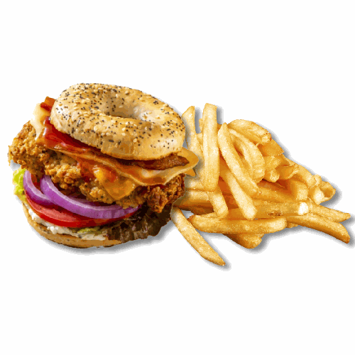 #4 Cheesy Fried Chicken Bagel & Fries