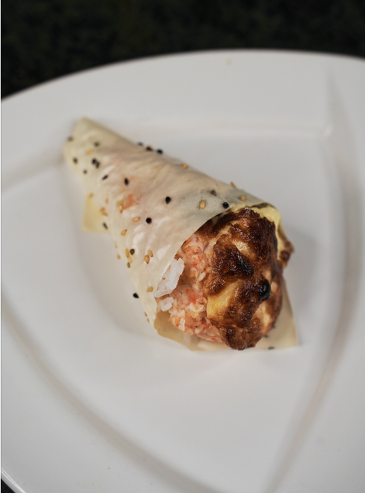 Baked Snow Crab Hand Roll.